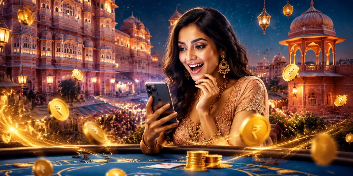 Online slot gaming scene with colourful reels and Indian rupees image