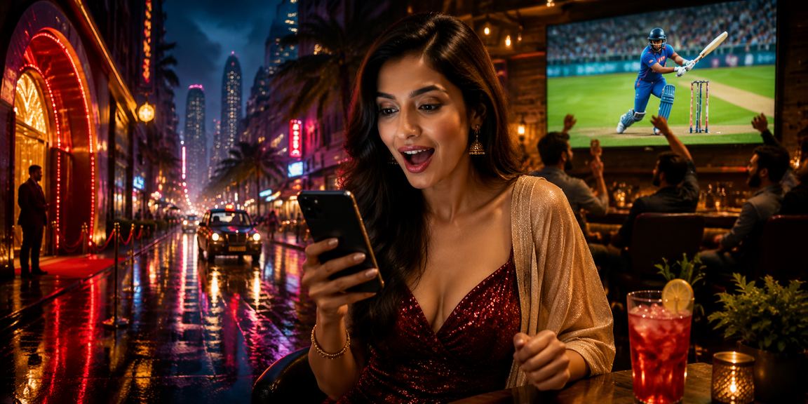 Indian cricket fan placing bets on mobile device in Mumbai
